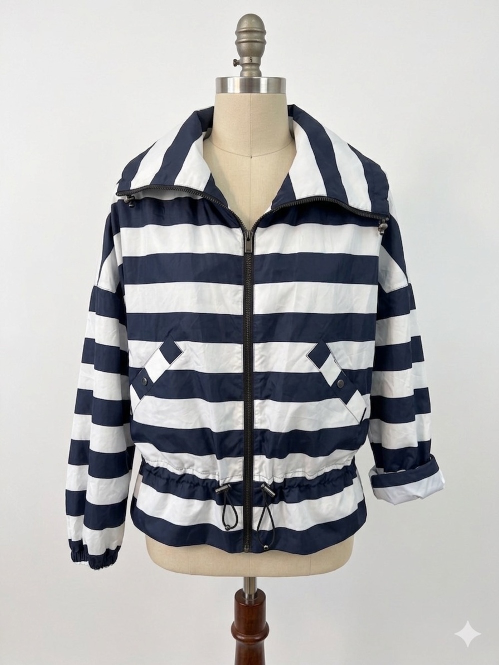 Timeout Los Angeles Navy and White Striped Zip Windbreaker Women’s Size S